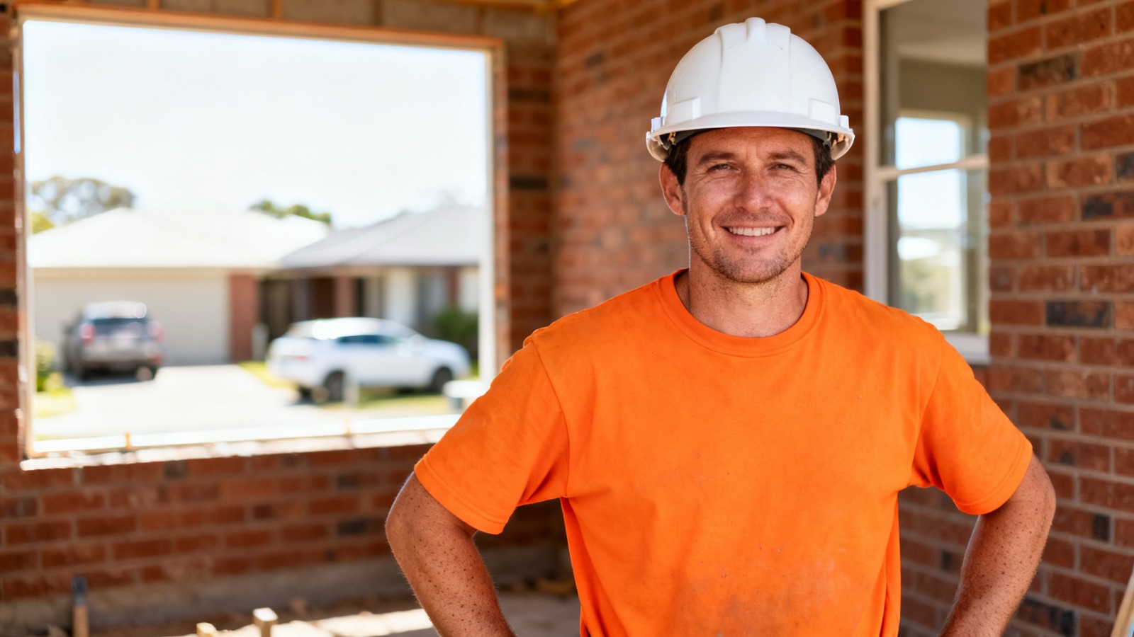 An Australian tradie working confidently on a residential construction site
