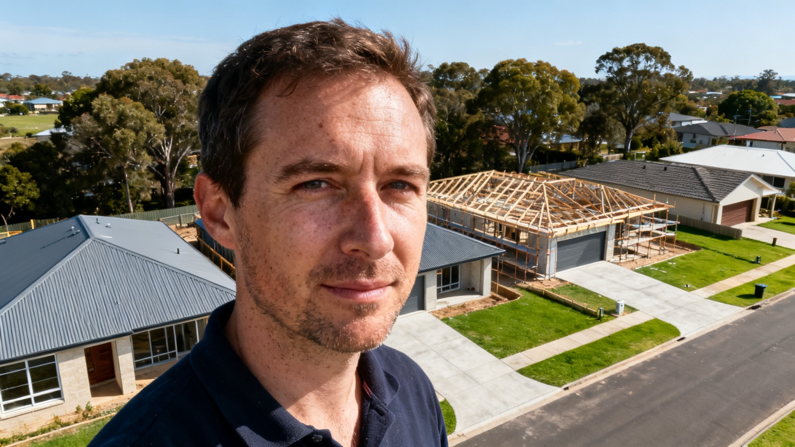 Australian suburban houses under construction with Colorbond roofs