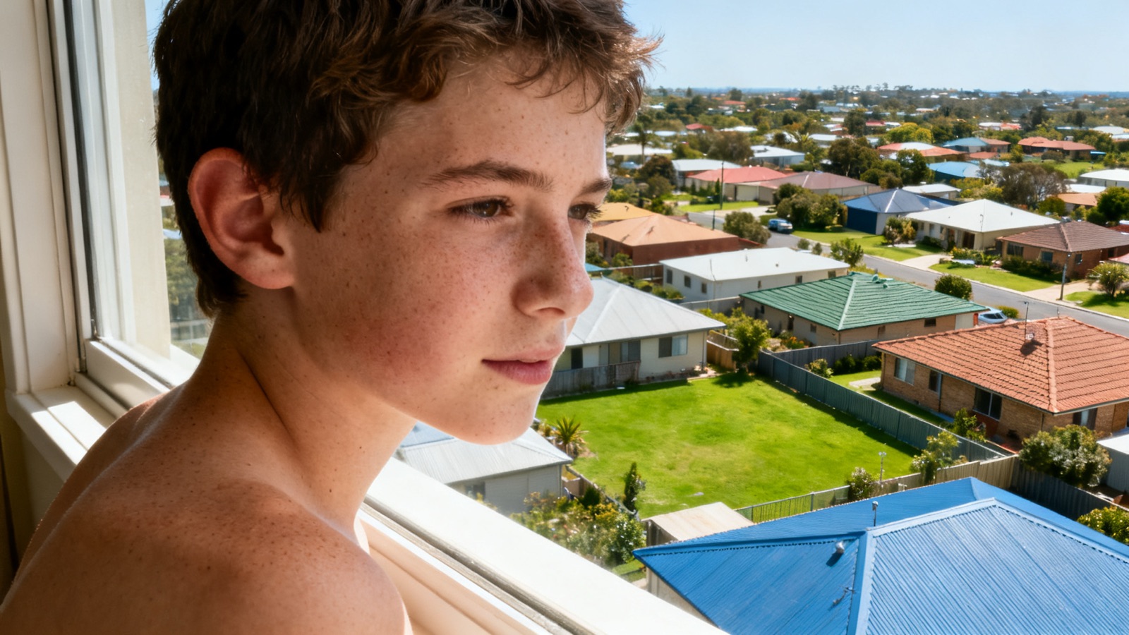 Aerial view of an Australian suburb with Colorbond rooftops