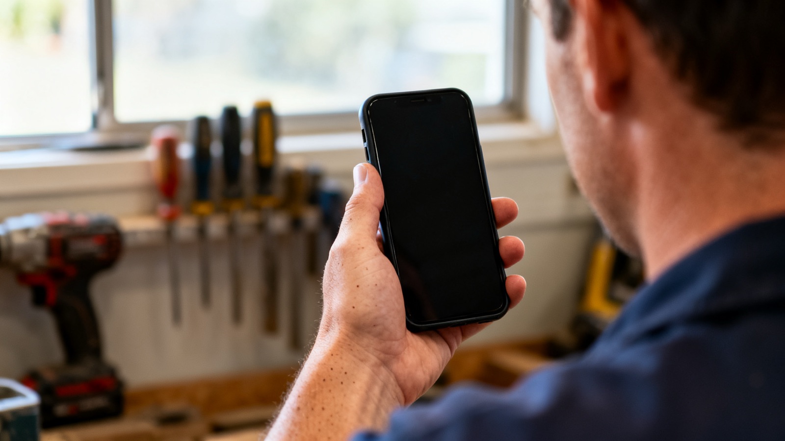 A smartphone showing an automated text-back message from a trade business
