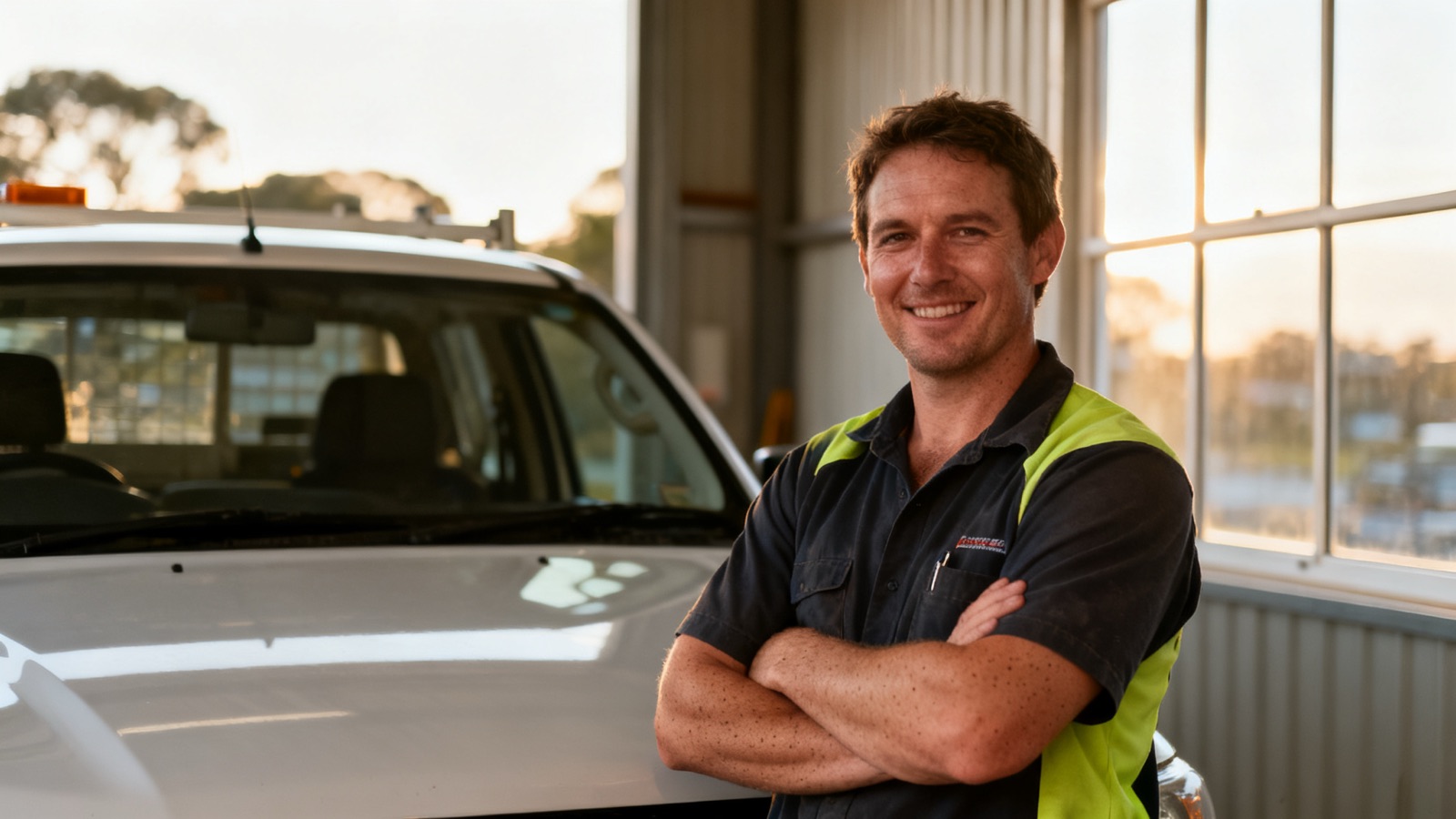An Australian electrician in high-vis working at a residential switchboard